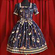 Amusement Park Short Sleeve Knee-length Ink Blue Cotton Sweet Lolita Dress