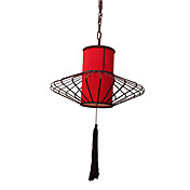 Chinese-style Retro Pendant Light with Red Shade