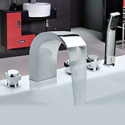 Chrome Finish Widespread Stainless Steel Contemporary Style Bathtub Faucets with Handheld Faucet