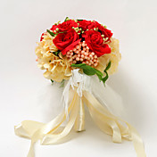 Elegant Red Round Wedding Bouquet / Brude Bouquet med bånd