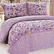 3pcs lila Blumen gewaschener Baumwolle Decke gesetzt