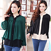 Women's Colorblock Bishop Sleeve Shirt with Ruffles