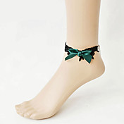 Handmade Black and Dark Green Satin Lace Aristocrat Lolita Anklet