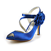 Schitterende satijnen naaldhak peep toe met bloem trouwschoenen (meer kleuren)