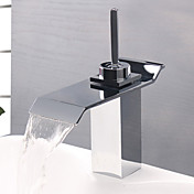 Chrome Finish Contemporary Stainless Steel Water Fall Bathroom Sink Faucet