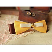 Women's Elegant Handmade Coffee Mix Yellow Silk Bow Hair Clip