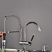 Chrome Finish Single Handle Double Head LED Brass Spring Kictchen Faucet