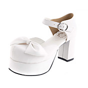 Pure White PU Leather oito centímetros de salto alto princesa Lolita Sandálias com Bow