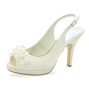 Beautiful Satin Stiletto Heel Peep Toe With Imitation Pearl / Flower Wedding Shoes (More Colors)