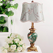 Luz 40W mesa rústica con pantalla de tela pintada y Artesanía Candelero de resina