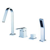 Contemporary Two Handles Widespread With Brass Handled Shower Head Tub Faucet Chrome Finish