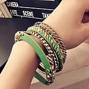 Women's Vintage Green Wool Little Sea Horse Layered Bracelet