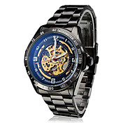 Reloj mecánico de los hombres de acero Analog Aguar Resistente pulsera (Negro)