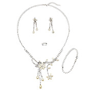 Alloy elegante com jóias de strass imitação Pérola Feminino Define incluindo colares, brincos, anel, pulseira