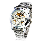 Men's Double-Layer Transparent Metal Band Analog Mechanical Sports Wrist Watches Silver