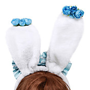 Handmade White and Blue Flower Polyester Bunny Ears Country Lolita Headband