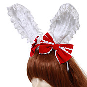 Handmade White Cotton Bunny Ears Sweet Lolita Headband with Red Bow