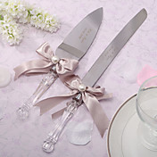 personalizado de la boda porción con mango de cristal y arco de la cinta