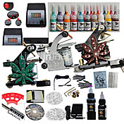 3 Pistolen Tattoo-Kits mit Dual-Ausgang lcd Leistung und 20 farbige Tinte zwei schwarze Tinte