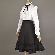 Long Sleeve White Blouse and Black Knee-length Skirt Cotton School Lolita Outfit