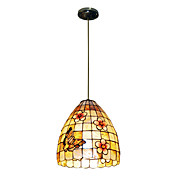 80W kunstnerisk Tiffany Pendel med farverige Nature Shell Materiale Integreret Skærm i Butterfly og Sakura mønster
