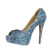 Amazing Leather Stiletto Heel Peep Toe With Colorful Rhinestone Wedding/ Party Shoes