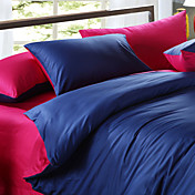 4pcs azul e fuschia impressão de algodão edredon cobrir definido