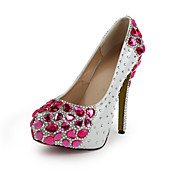 Fashion Patent Leather Stiletto Heel Round Toe With Fuchsia Rhinestone Party / Evening Shoes