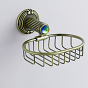 Antique Style Antique Colorful Crystal Decorated Bronze Finish Brass Oval Shape Soap Holders Basket