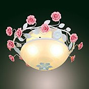 120W Nature Inspired Ceiling Light With 3 Lights and Glass Shade in Floral Design E27/E26