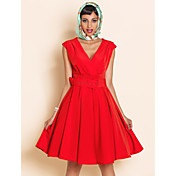 Ts VINTAGE diepe V-hals Swing riem dress