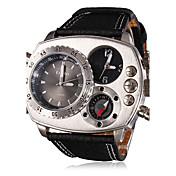 Campass stile pu analogico Multi-Movimento al quarzo orologio da polso da uomo (2 Time Zone, Nero)