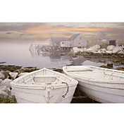 Printed Art Landscape Two Boats at Sunrise, Nova Scotia ‘11 by Monte Nagler