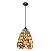 80W Classic Tiffany anheng lys med naturen Shell Materiale Integrert Shade Down i Flora Mønster