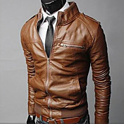Homens suporte PU Couro Fino Motorcycle Jacket Coat