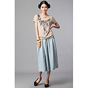 Vrouwen Vlas Kralen Print Knit T-shirt