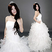 Stropløs gulvlange White organza flæser prinsesse Lolita Dress