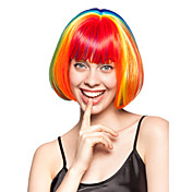Capless Bob Style High Quality Synthetic Straight Rainbow Wigshairstyle