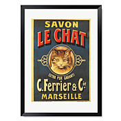 Ingelijste kunstdruk Vintage Savon Le Chat door Vintage Apple Collection