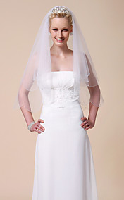 Two-tier Elbow  Wedding Veil With Beaded Edge