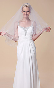 One-tier Fingertip Wedding Veils With Cut Edge