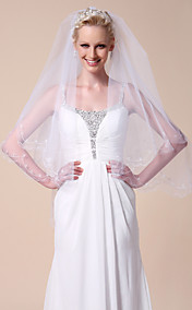 One-tier Fingertip Wedding Veils With Cut Edge