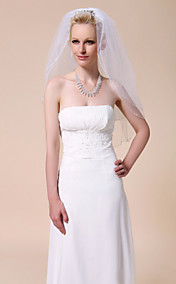 Two-tier Elbow Wedding Veils With Pencil Edge
