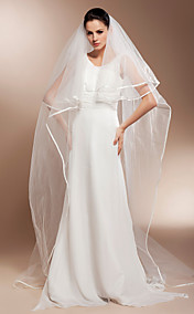 Two-tier Chapel Length Wedding Veils With Finished Edge