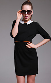 simplicidade ts vestido elástico branco lapela