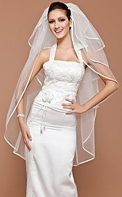 Four-tier Tulle Fingertip Wedding Veil With Ribbon Edge (More Colors Available)