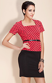 TS Square Collar Polka Dot Bodycon Dress with Belt