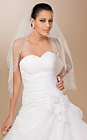 Two-tier Tulle Scalloped Edge Elbow Wedding Veil With Sequin