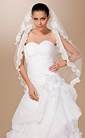 Two-tier Tulle Pencil Edge Fingertip Wedding Veil With Rhinestones (More Colors)