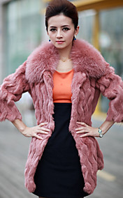 Fox Fur Collar 3/4 Sleeve Party/Evening Rabbit Fur Coat (More Colors)